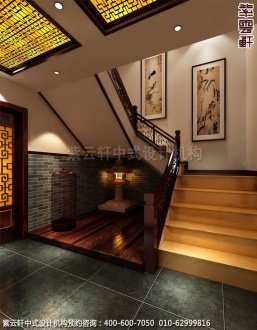 青岛休闲会所中式装修之楼梯间装修效果图