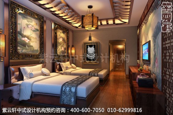 酒店标间中式装修效果图_湖南古典酒店中式设计案例