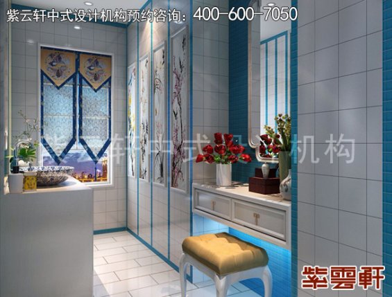 北京昌平金科王府中式设计案例，卫生间中式装修效果图