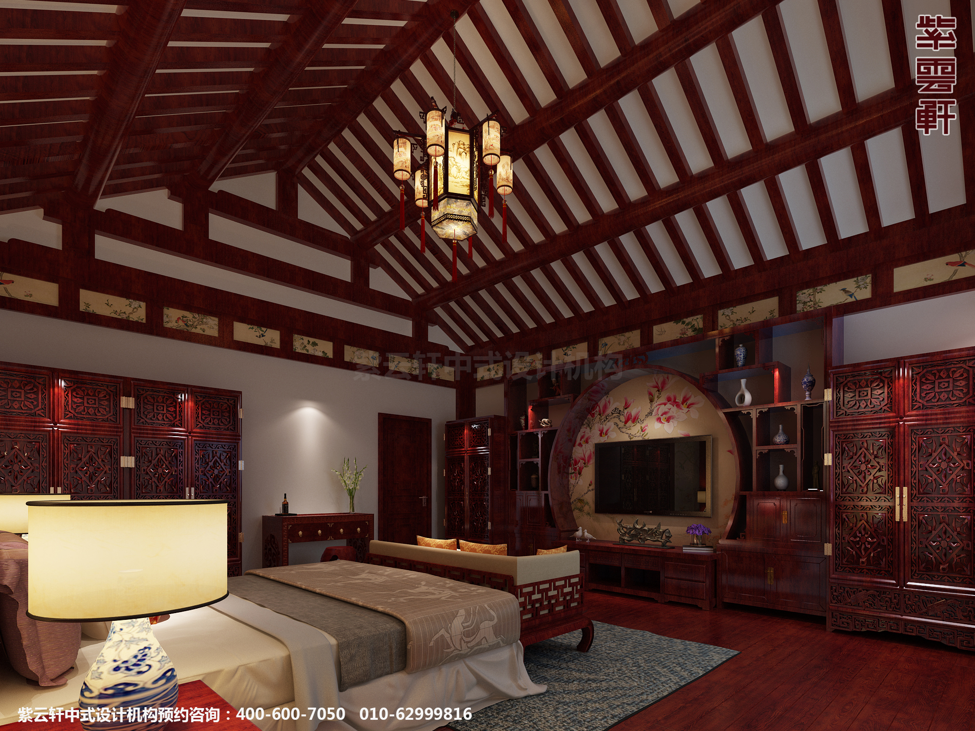 邢台别墅古典中式设计案例,卧室中式装修效果图