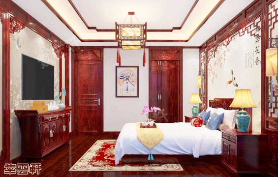 别墅中式装修卧室效果图