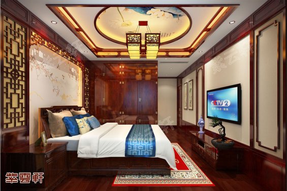 中式现代卧室效果图，中式风格装修效果图