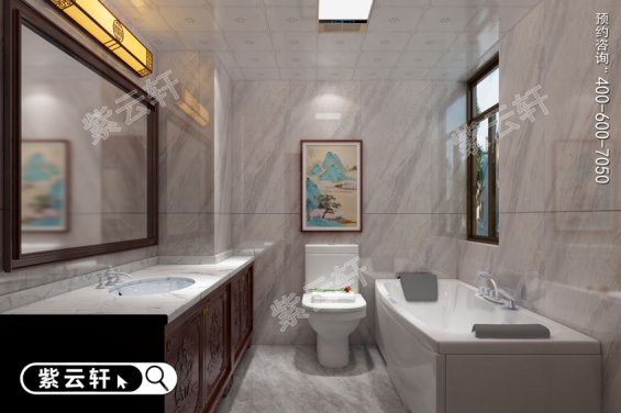 中式装修装饰卫浴室，中式装潢设计效果图