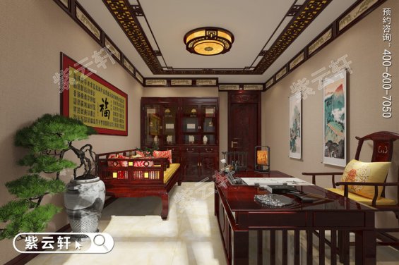 中式书房效果图，古典风格装修中式书房实景图