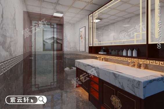 中式风格家庭设计，现代家庭中式卫浴室装修效果图