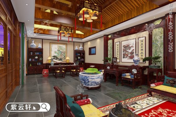 中式家庭装修设计中堂客厅，中式风格装修效果图