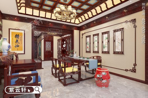 家庭茶室古典风格设计，中式茶室效果图