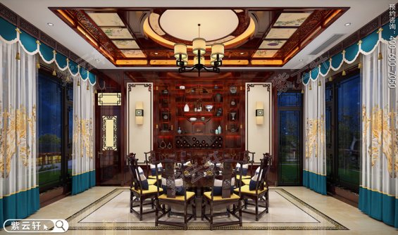 简约中式餐厅设计，中式别墅室内餐厅装修效果图