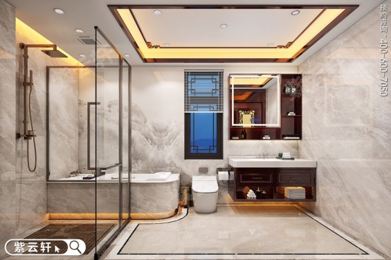 中式家装卫浴室效果图，中式设计实景图