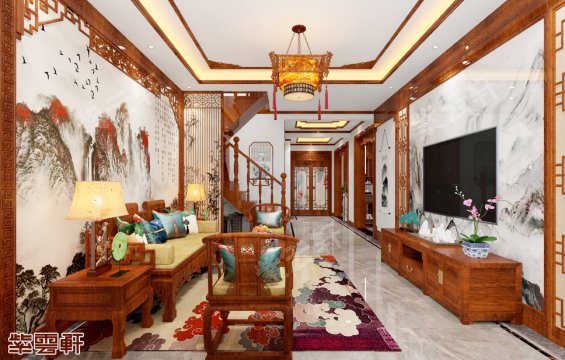 二层自建别墅装修，中式古典室内设计效果图