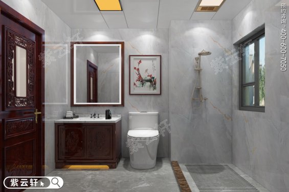 中式卫生间装修设计，现代简约卫浴室装修实景图