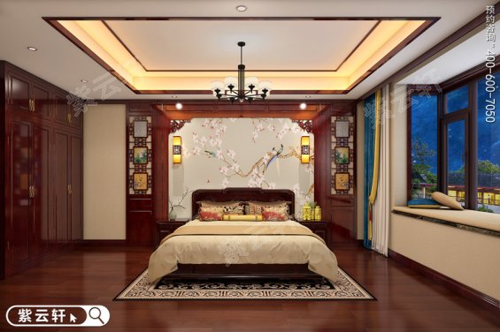 家庭卧室中式风格装修，卧室中式设计实景图