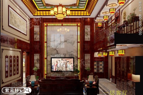 二层别墅中式客厅效果图，红木装修时尚又漂亮