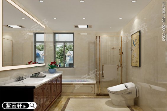 家庭卫浴室中式设计，卫生间装修效果图