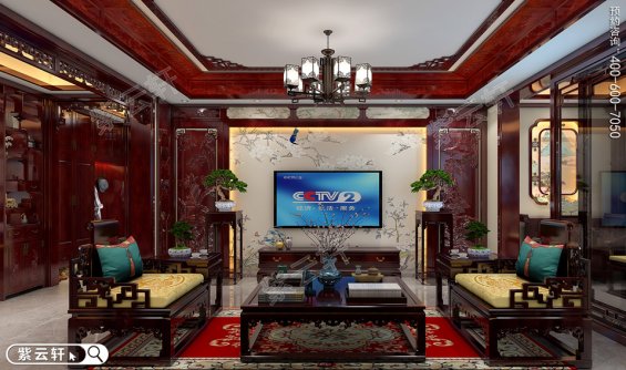 红木整装客厅效果图，古典风格客厅装修实景图