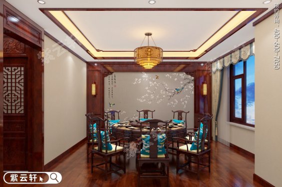 现代简约风格餐厅装修，中式红木整装餐厅实景图