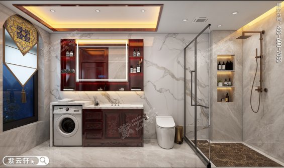 家庭一体化卫浴室设计，中式卫浴室装修效果图