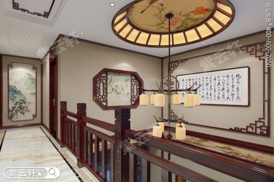 中式室内设计走廊效果图，中式走廊装饰实景图