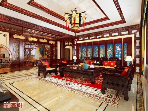 简约中式别墅装饰，传统别墅室内装修效果图